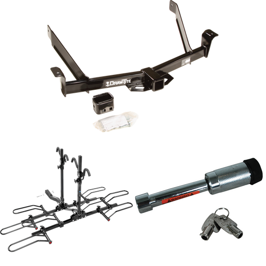 Fits 1991-1994 Mazda Navajo Trailer Hitch Tow PKG w/ 4 Bike Plaform Style Carrier Rack + Hitch Lock By Draw-Tite