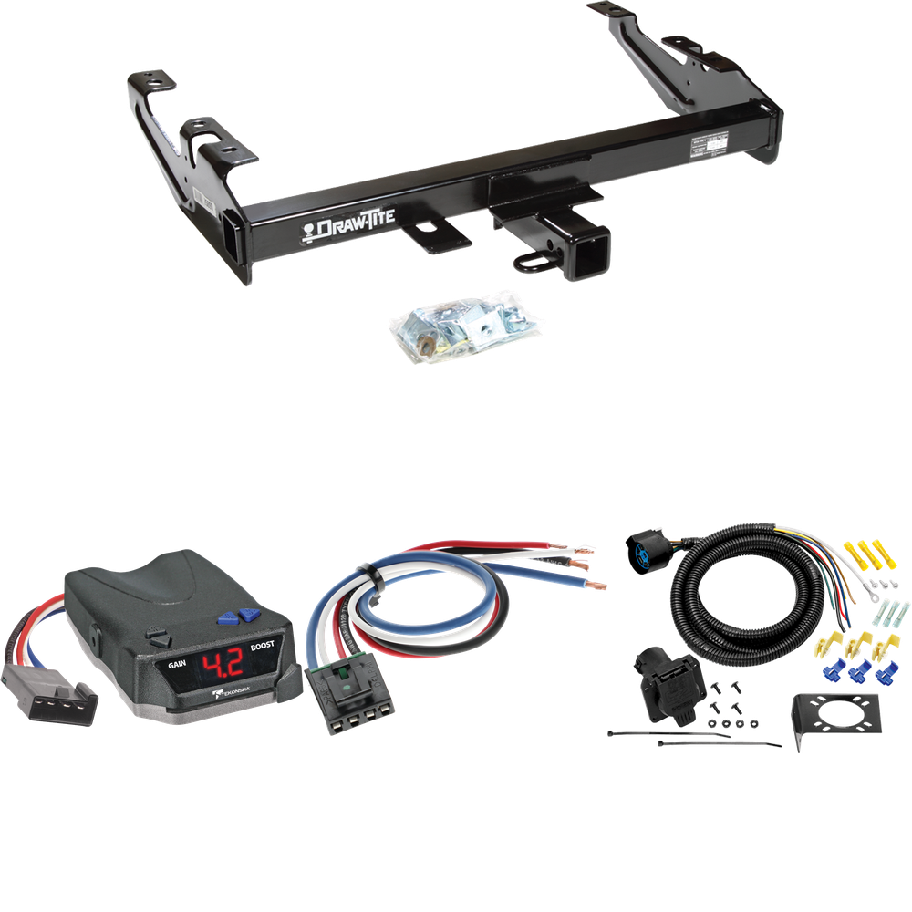 Fits 1988-1999 GMC K1500 Trailer Hitch Tow PKG w/ Tekonsha BRAKE-EVN Brake Control + Generic BC Wiring Adapter + 7-Way RV Wiring By Draw-Tite