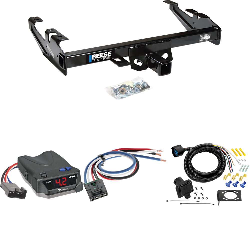 Fits 1988-1999 GMC C1500 Trailer Hitch Tow PKG w/ Tekonsha BRAKE-EVN Brake Control + Generic BC Wiring Adapter + 7-Way RV Wiring By Reese Towpower