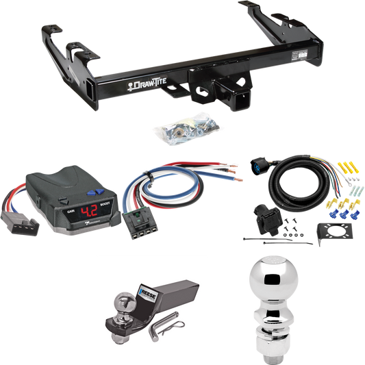 Fits 1992-2000 Chevrolet C3500 Trailer Hitch Tow PKG w/ Tekonsha BRAKE-EVN Brake Control + Generic BC Wiring Adapter + 7-Way RV Wiring + 2" & 2-5/16" Ball & Drop Mount (For Crew Cab Models) By Draw-Tite