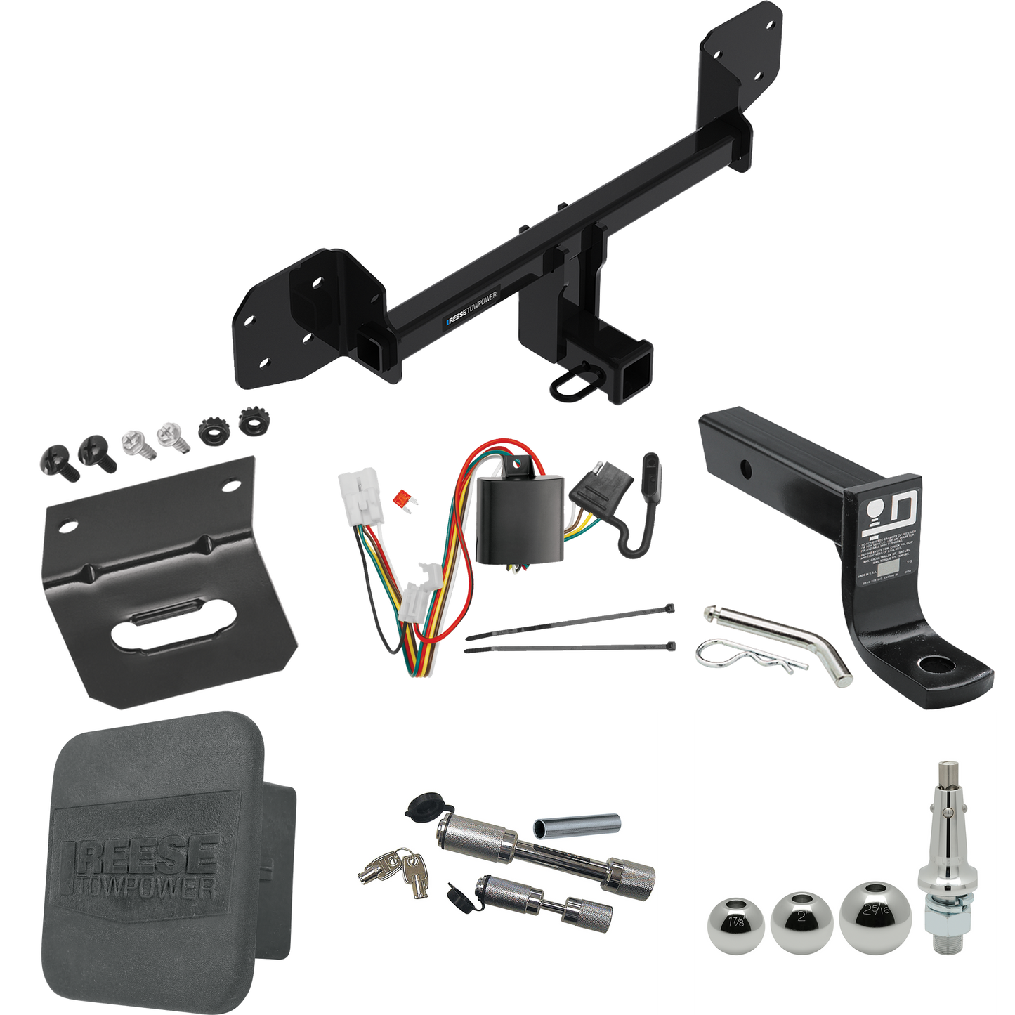 Fits 2010-2019 Subaru Outback Trailer Hitch Tow PKG w/ 4-Flat Wiring + Ball Mount w/ 4" Drop + Interchangeable Ball 1-7/8" & 2" & 2-5/16" + Wiring Bracket + Dual Hitch & Coupler Locks + Hitch Cover (For Wagon, Except Sport Models) By Reese Towpower