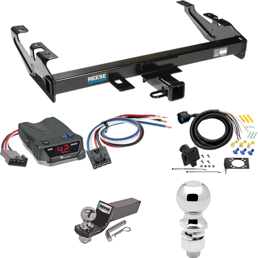 Fits 1988-1999 GMC C1500 Trailer Hitch Tow PKG w/ Tekonsha BRAKE-EVN Brake Control + Generic BC Wiring Adapter + 7-Way RV Wiring + 2" & 2-5/16" Ball & Drop Mount By Reese Towpower