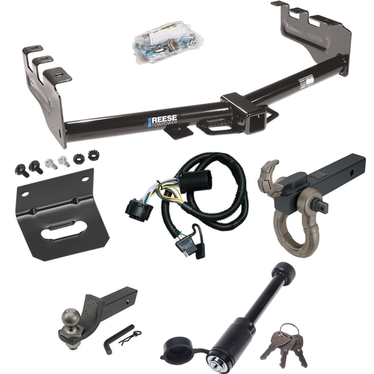 Fits 2007-2013 Chevrolet Silverado 1500 Trailer Hitch Tow PKG w/ 4-Flat Wiring + Interlock Tactical Starter Kit w/ 2" Drop & 2" Ball + Tactical Hook & Shackle Mount + Tactical Dogbone Lock + Wiring Bracket By Reese Towpower