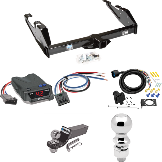 Fits 1988-2000 GMC K2500 Trailer Hitch Tow PKG w/ Tekonsha BRAKE-EVN Brake Control + Generic BC Wiring Adapter + 7-Way RV Wiring + 2" & 2-5/16" Ball & Drop Mount By Reese Towpower