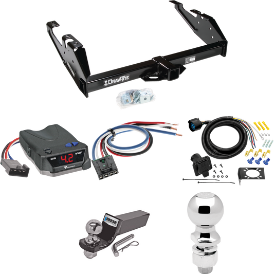 Fits 1992-2000 Chevrolet K3500 Trailer Hitch Tow PKG w/ Tekonsha BRAKE-EVN Brake Control + Generic BC Wiring Adapter + 7-Way RV Wiring + 2" & 2-5/16" Ball & Drop Mount (For Crew Cab Models) By Draw-Tite