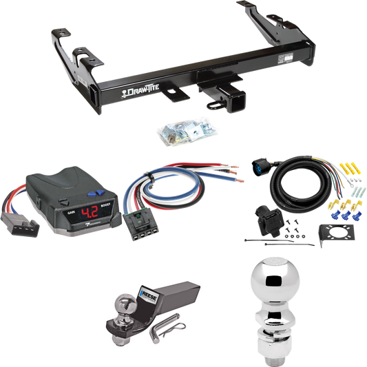 Fits 1988-1999 GMC K1500 Trailer Hitch Tow PKG w/ Tekonsha BRAKE-EVN Brake Control + Generic BC Wiring Adapter + 7-Way RV Wiring + 2" & 2-5/16" Ball & Drop Mount By Draw-Tite