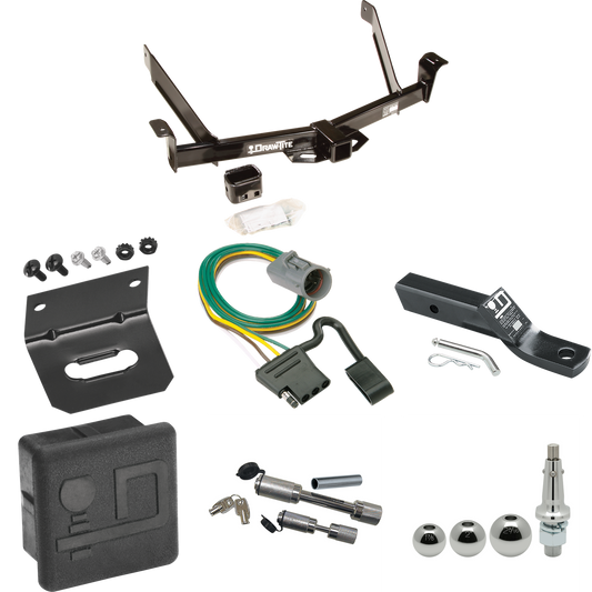 Fits 1997-2001 Mercury Mountaineer Trailer Hitch Tow PKG w/ 4-Flat Wiring + Ball Mount w/ 2" Drop + Interchangeable Ball 1-7/8" & 2" & 2-5/16" + Wiring Bracket + Dual Hitch & Coupler Locks + Hitch Cover (For w/Factory Tow Package Models) By Draw-Tite