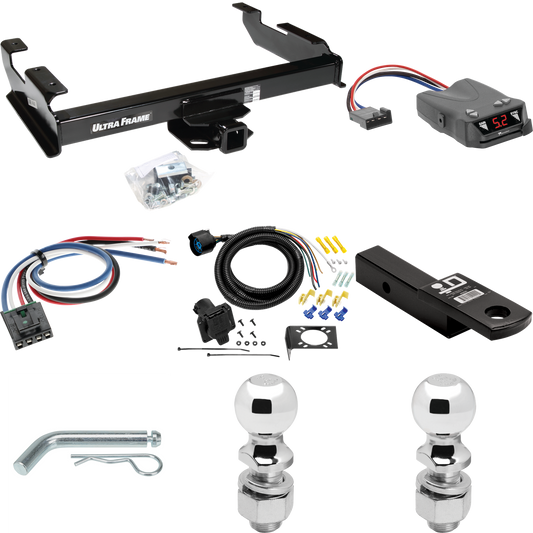 Fits 1992-2000 Chevrolet K2500 Trailer Hitch Tow PKG w/ Tekonsha Brakeman IV Brake Control + Generic BC Wiring Adapter + 7-Way RV Wiring + 2" & 2-5/16" Ball & Drop Mount (For Crew Cab Models) By Draw-Tite