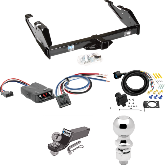 Fits 1992-2000 Chevrolet K2500 Trailer Hitch Tow PKG w/ Tekonsha Brakeman IV Brake Control + Generic BC Wiring Adapter + 7-Way RV Wiring + 2" & 2-5/16" Ball & Drop Mount (For Crew Cab Models) By Reese Towpower