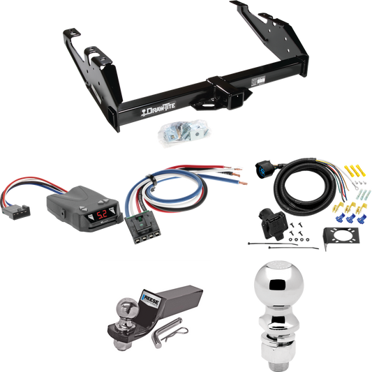 Fits 1988-2000 Chevrolet C3500 Trailer Hitch Tow PKG w/ Tekonsha Brakeman IV Brake Control + Generic BC Wiring Adapter + 7-Way RV Wiring + 2" & 2-5/16" Ball & Drop Mount (For Regular & Extended Cabs Models) By Draw-Tite