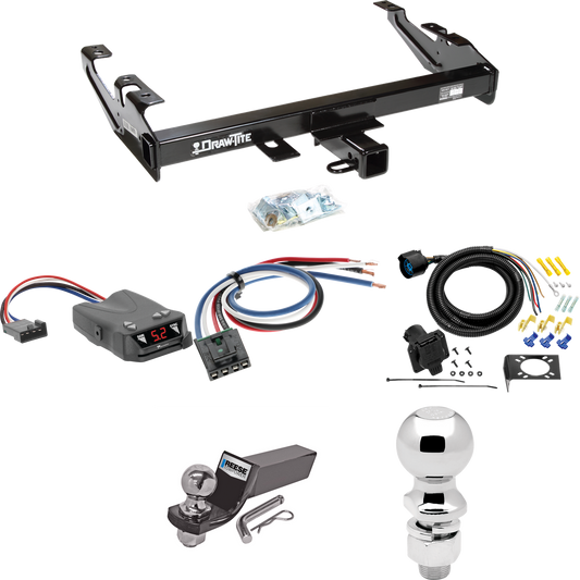 Fits 1988-2000 Chevrolet C3500 Trailer Hitch Tow PKG w/ Tekonsha Brakeman IV Brake Control + Generic BC Wiring Adapter + 7-Way RV Wiring + 2" & 2-5/16" Ball & Drop Mount (For Regular & Extended Cabs Models) By Draw-Tite