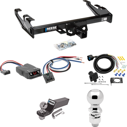 Fits 1988-2000 GMC C2500 Trailer Hitch Tow PKG w/ Tekonsha Brakeman IV Brake Control + Generic BC Wiring Adapter + 7-Way RV Wiring + 2" & 2-5/16" Ball & Drop Mount By Reese Towpower