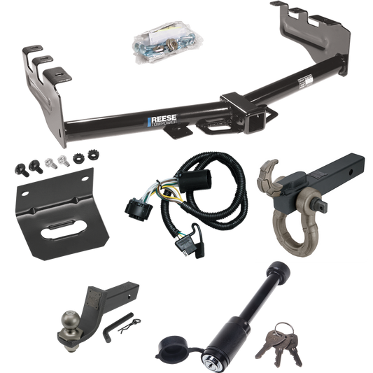 Fits 2007-2013 GMC Sierra 1500 Trailer Hitch Tow PKG w/ 4-Flat Wiring + Interlock Tactical Starter Kit w/ 3-1/4" Drop & 2" Ball + Tactical Hook & Shackle Mount + Tactical Dogbone Lock + Wiring Bracket By Reese Towpower