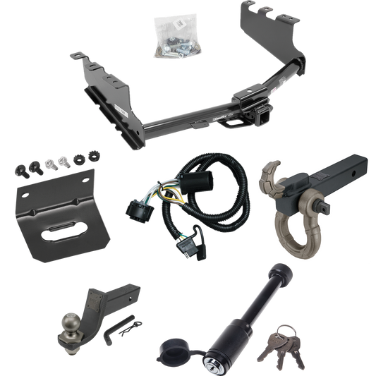 Fits 2014-2018 GMC Sierra 1500 Trailer Hitch Tow PKG w/ 4-Flat Wiring + Interlock Tactical Starter Kit w/ 3-1/4" Drop & 2" Ball + Tactical Hook & Shackle Mount + Tactical Dogbone Lock + Wiring Bracket By Draw-Tite