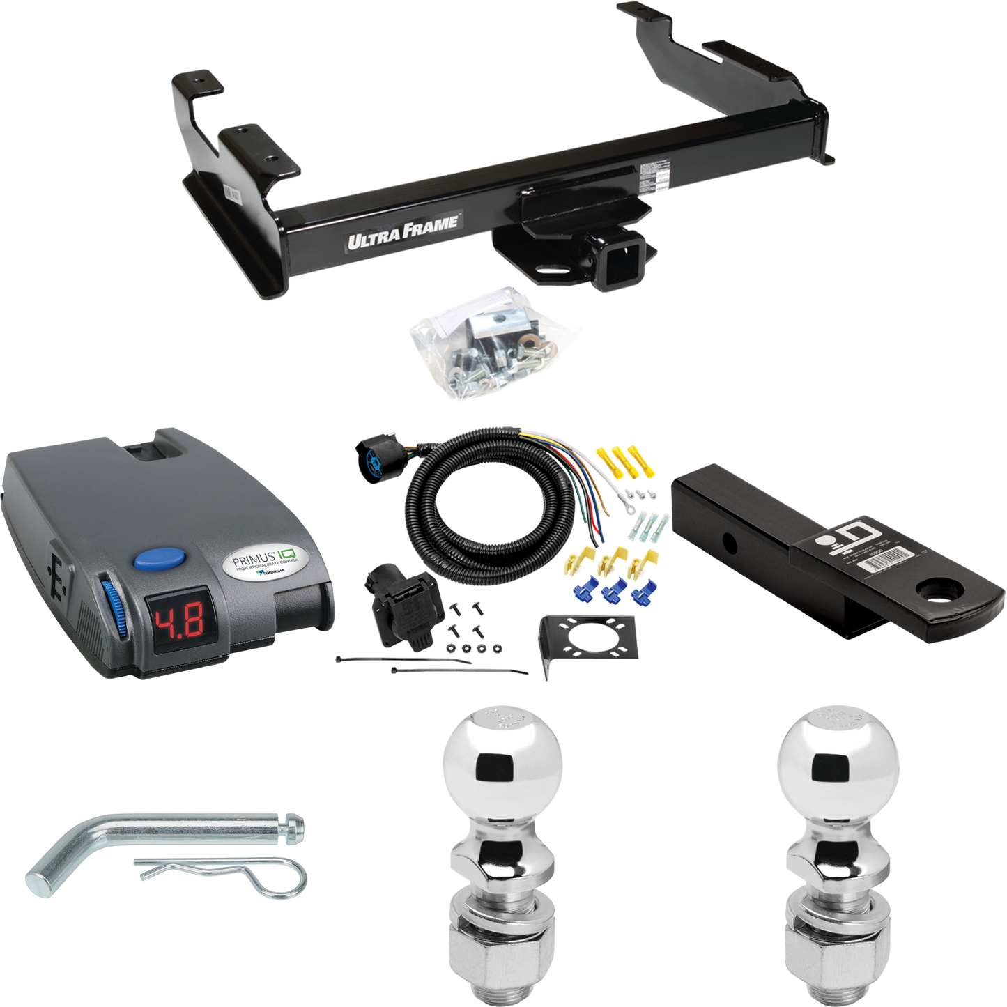 Fits 1988-2000 GMC K2500 Trailer Hitch Tow PKG w/ Tekonsha Primus IQ Brake Control + 7-Way RV Wiring + 2" & 2-5/16" Ball & Drop Mount By Draw-Tite