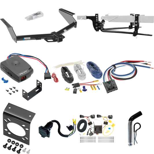 Fits 2008-2012 Jeep Liberty Trailer Hitch Tow PKG w/ 8K Round Bar Weight Distribution Hitch w/ 2-5/16" Ball + Pin/Clip + Pro Series Pilot Brake Control + Generic BC Wiring Adapter + 7-Way RV Wiring By Reese Towpower