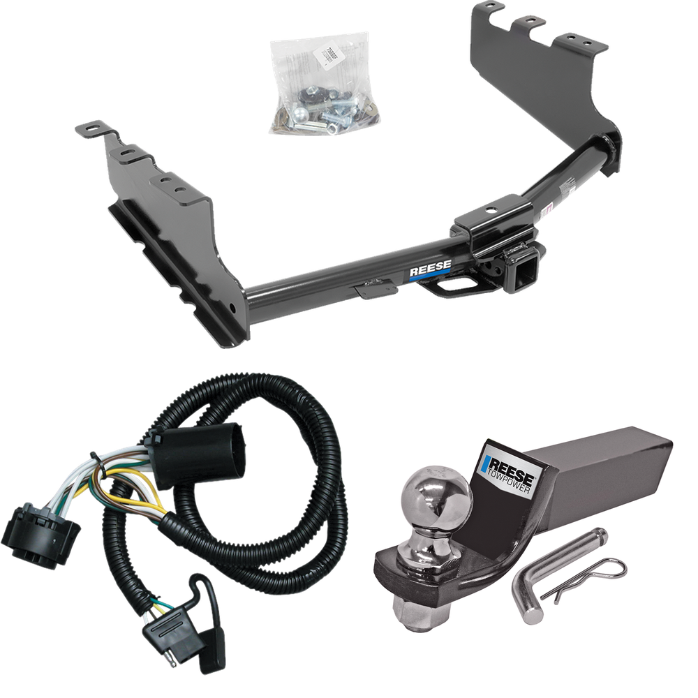 Fits 2014-2018 GMC Sierra 1500 Trailer Hitch Tow PKG w/ 4-Flat Wiring + Starter Kit Ball Mount w/ 2" Drop & 2" Ball By Reese Towpower