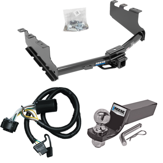 Fits 2014-2018 GMC Sierra 1500 Trailer Hitch Tow PKG w/ 4-Flat Wiring + Starter Kit Ball Mount w/ 2" Drop & 2" Ball By Reese Towpower