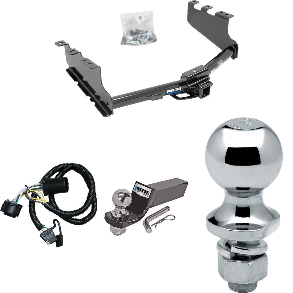 Fits 2014-2018 GMC Sierra 1500 Trailer Hitch Tow PKG w/ 4-Flat Wiring + Starter Kit Ball Mount w/ 2" Drop & 2" Ball + 1-7/8" Ball By Reese Towpower