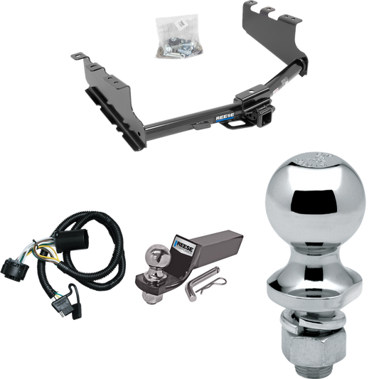 Fits 2014-2018 GMC Sierra 1500 Trailer Hitch Tow PKG w/ 4-Flat Wiring + Starter Kit Ball Mount w/ 2" Drop & 2" Ball + 1-7/8" Ball By Reese Towpower