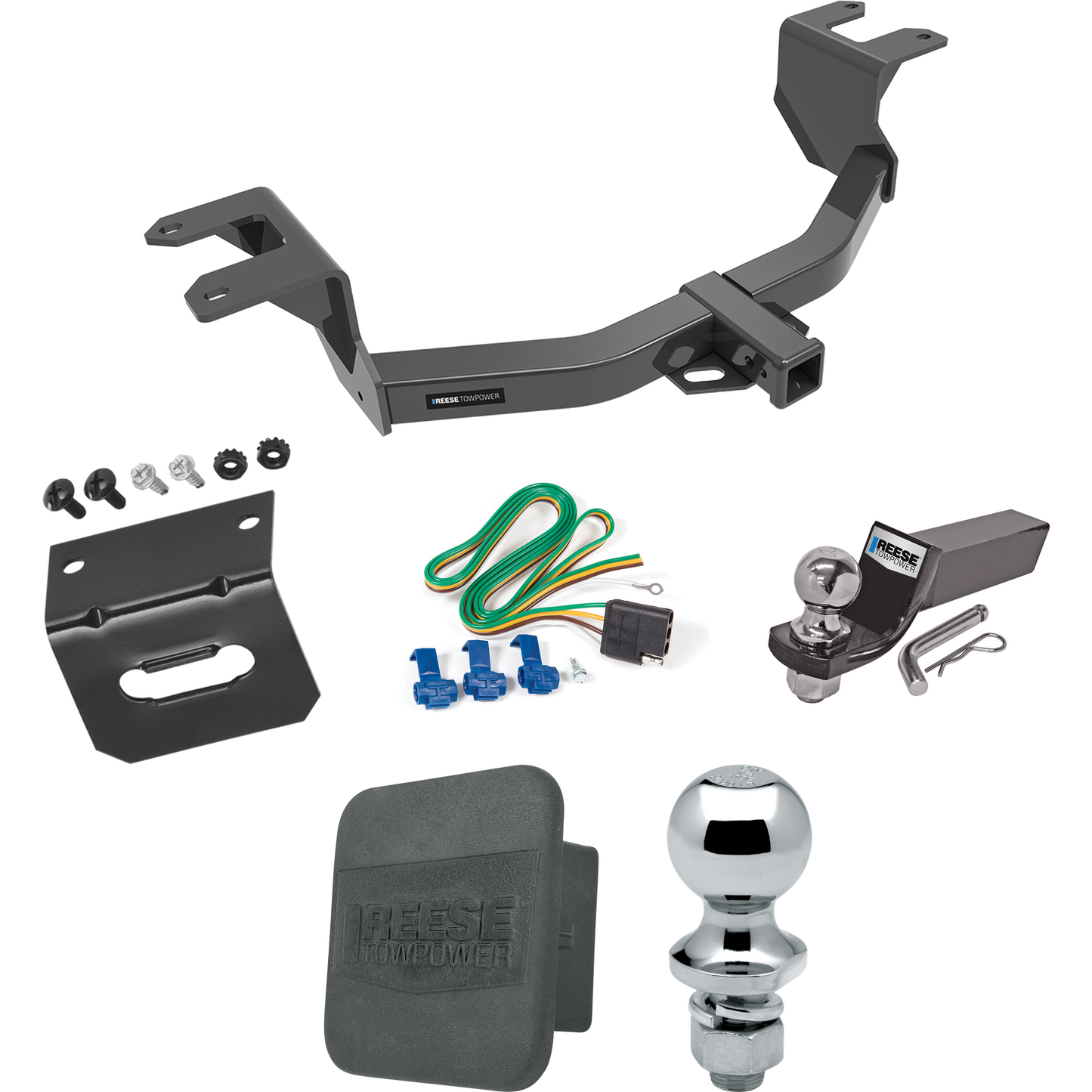 Fits 2019-2023 GMC Sierra 1500 Trailer Hitch Tow PKG w/ 4-Flat Wiring + Starter Kit Ball Mount w/ 2" Drop & 2" Ball + 1-7/8" Ball + Wiring Bracket + Hitch Cover By Reese Towpower