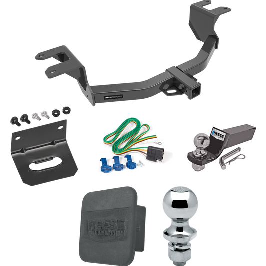 Fits 2019-2023 GMC Sierra 1500 Trailer Hitch Tow PKG w/ 4-Flat Wiring + Starter Kit Ball Mount w/ 2" Drop & 2" Ball + 1-7/8" Ball + Wiring Bracket + Hitch Cover By Reese Towpower