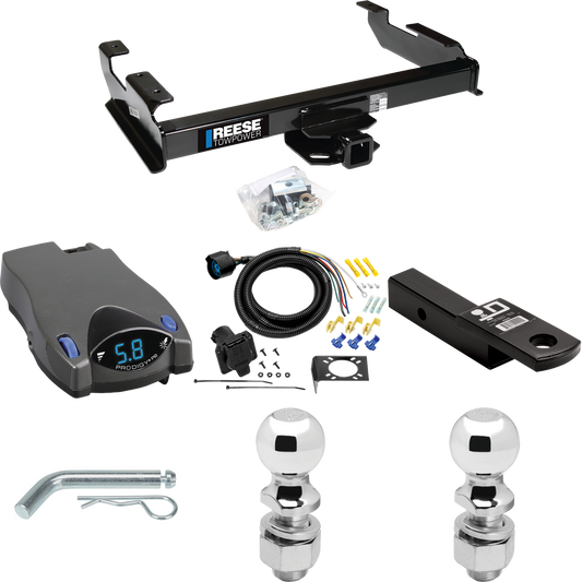 Fits 1988-2000 Chevrolet K3500 Trailer Hitch Tow PKG w/ Tekonsha Prodigy P2 Brake Control + 7-Way RV Wiring + 2" & 2-5/16" Ball & Drop Mount (For Regular & Extended Cabs Models) By Reese Towpower