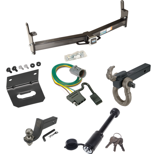 Fits 1995-2001 Ford Explorer Trailer Hitch Tow PKG w/ 4-Flat Wiring + Interlock Tactical Starter Kit w/ 3-1/4" Drop & 2" Ball + Tactical Hook & Shackle Mount + Tactical Dogbone Lock + Wiring Bracket (For w/Factory Tow Package Models) By Reese Towpowe