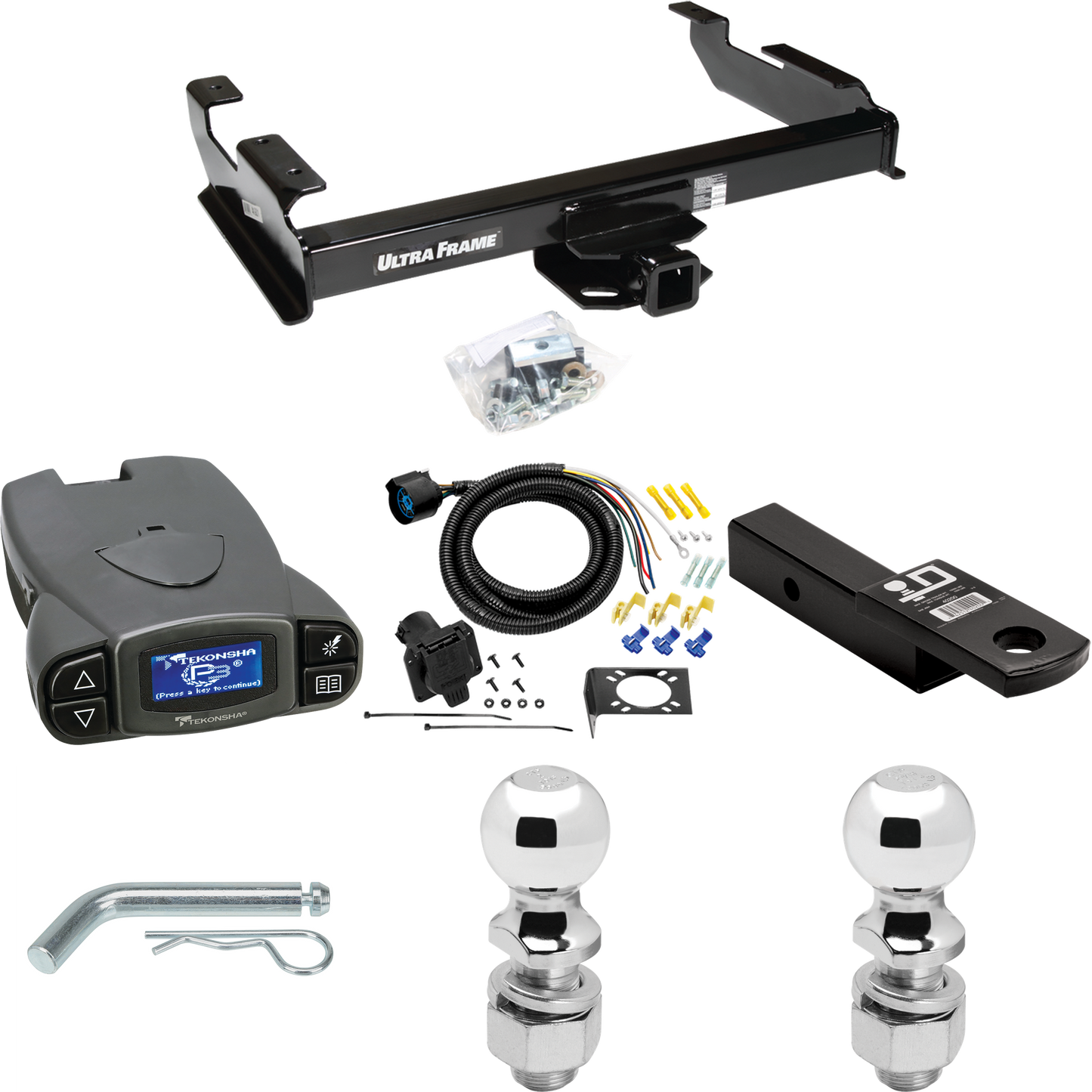 Fits 1992-2000 Chevrolet C2500 Trailer Hitch Tow PKG w/ Tekonsha Prodigy P3 Brake Control + 7-Way RV Wiring + 2" & 2-5/16" Ball & Drop Mount (For Crew Cab Models) By Draw-Tite