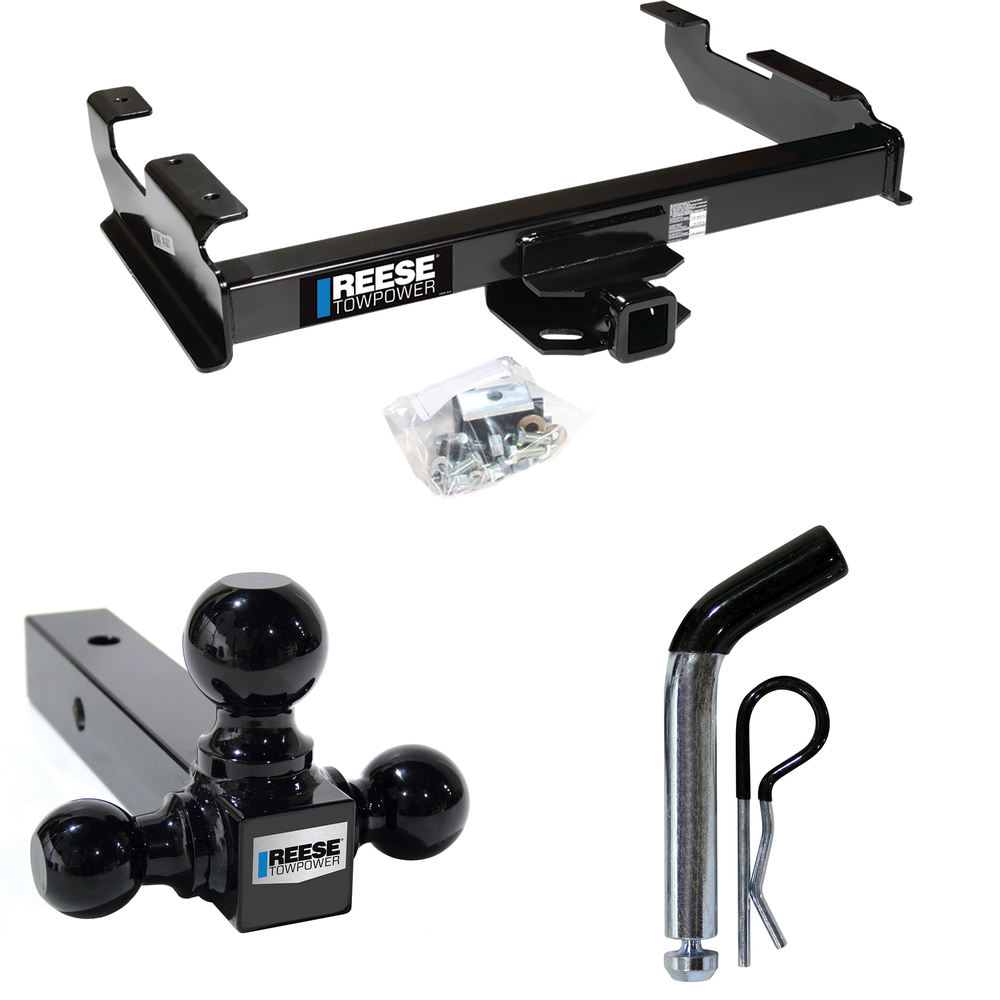 Fits 1988-2000 Chevrolet K2500 Trailer Hitch Tow PKG w/ Triple Ball Ball Mount 1-7/8" & 2" & 2-5/16" Trailer Balls + Pin/Clip (For Regular & Extended Cabs Models) By Reese Towpower