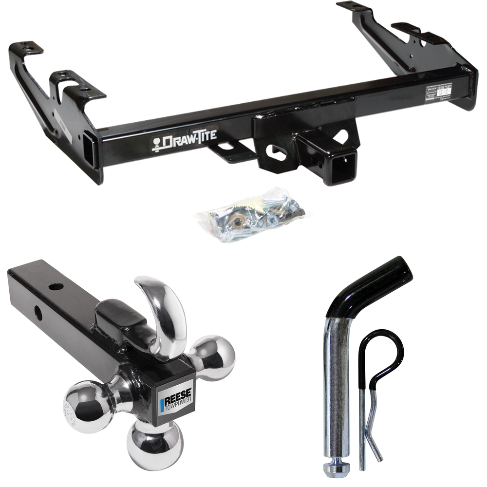 Fits 1988-2000 Chevrolet K3500 Trailer Hitch Tow PKG w/ Triple Ball Ball Mount 1-7/8" & 2" & 2-5/16" Trailer Balls w/ Tow Hook + Pin/Clip (For Regular & Extended Cabs Models) By Draw-Tite