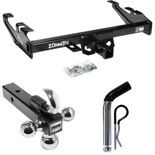 Fits 1988-2000 Chevrolet K3500 Trailer Hitch Tow PKG w/ Triple Ball Ball Mount 1-7/8" & 2" & 2-5/16" Trailer Balls w/ Tow Hook + Pin/Clip (For Regular & Extended Cabs Models) By Draw-Tite