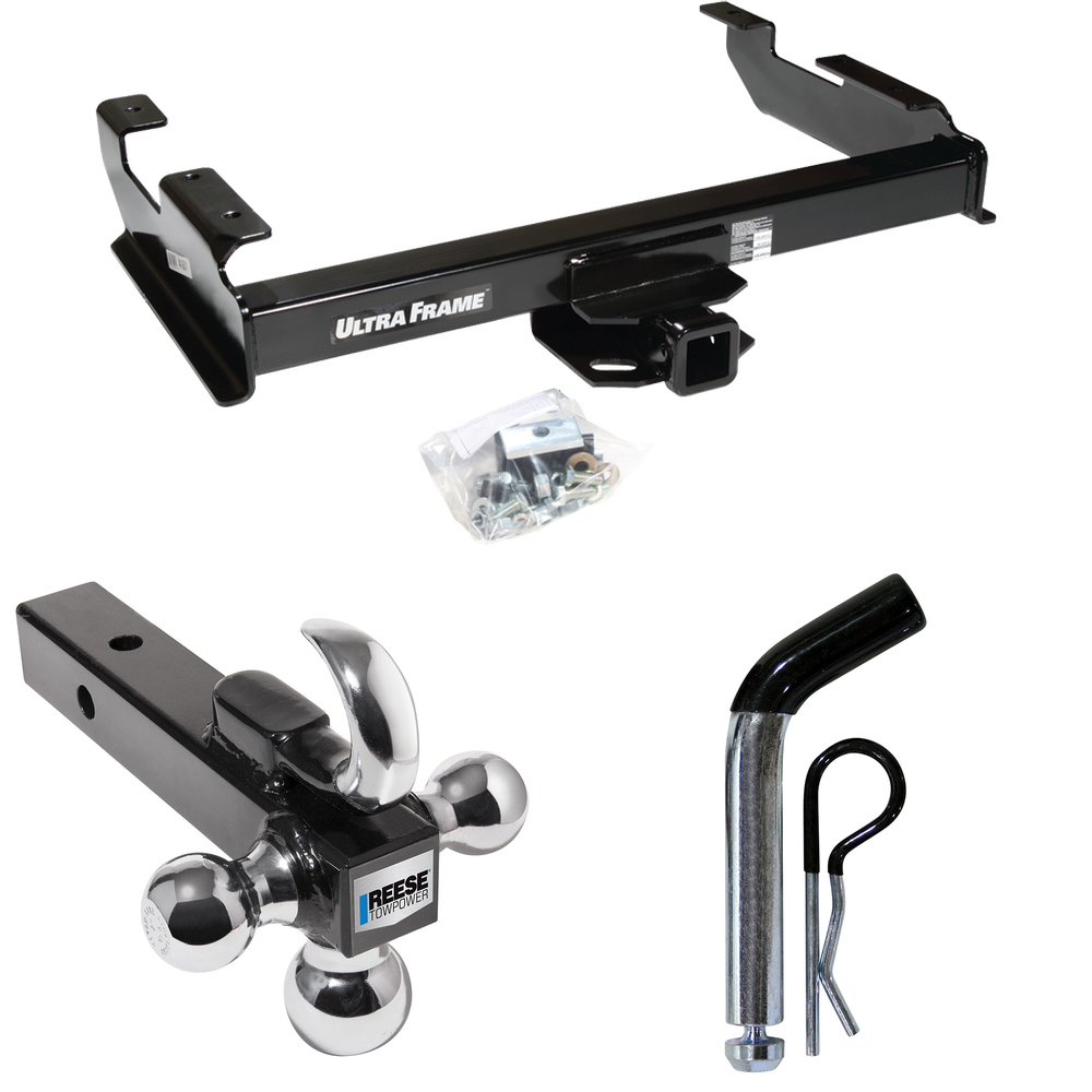 Fits 1988-2000 Chevrolet K2500 Trailer Hitch Tow PKG w/ Triple Ball Ball Mount 1-7/8" & 2" & 2-5/16" Trailer Balls w/ Tow Hook + Pin/Clip (For Regular & Extended Cabs Models) By Draw-Tite