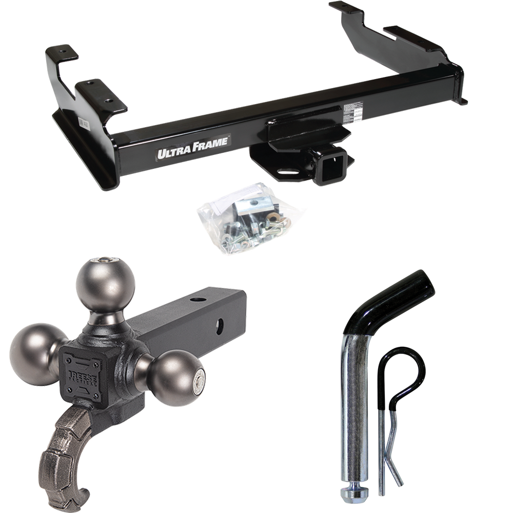 Fits 1988-1999 Chevrolet K1500 Trailer Hitch Tow PKG w/ Triple Ball Ball Mount 1-7/8" & 2" & 2-5/16" Trailer Balls w/ Tow Hook + Pin/Clip By Draw-Tite