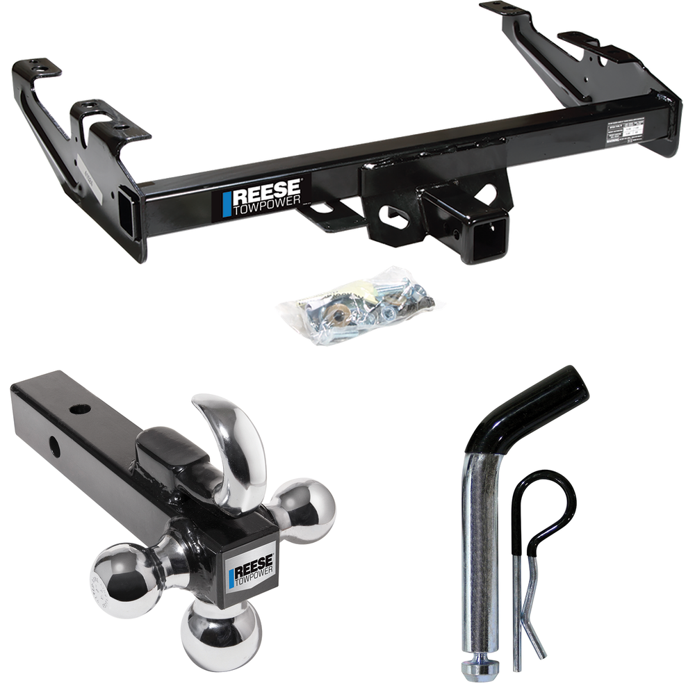 Fits 1988-1999 GMC K1500 Trailer Hitch Tow PKG w/ Triple Ball Ball Mount 1-7/8" & 2" & 2-5/16" Trailer Balls w/ Tow Hook + Pin/Clip By Reese Towpower