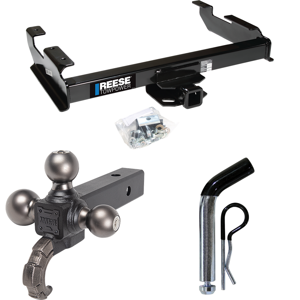 Fits 1992-2000 Chevrolet C2500 Trailer Hitch Tow PKG w/ Triple Ball Ball Mount 1-7/8" & 2" & 2-5/16" Trailer Balls w/ Tow Hook + Pin/Clip (For Crew Cab Models) By Reese Towpower