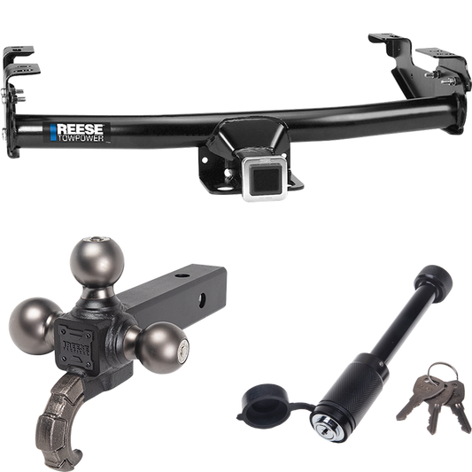 Fits 1999-2004 Ford F-350 Super Duty Trailer Hitch Tow PKG + Triple Ball Tactical Ball Mount 1-7/8" & 2" & 2-5/16" Balls w/ Tow Hook + Tactical Dogbone Lock (Excludes: Cab & Chassis Models) By Reese Towpower