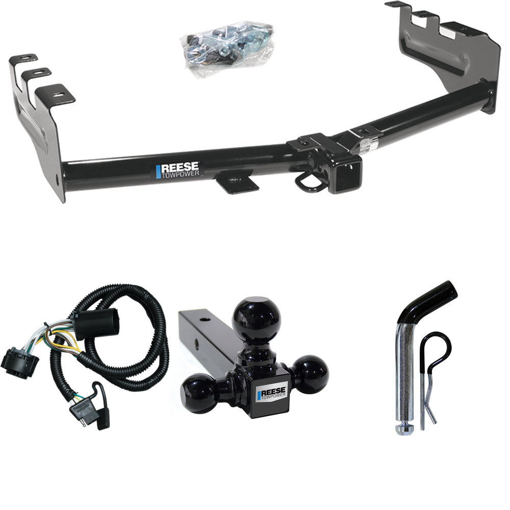 Fits 2007-2013 Chevrolet Silverado 1500 Trailer Hitch Tow PKG w/ 4-Flat Wiring + Triple Ball Ball Mount 1-7/8" & 2" & 2-5/16" Trailer Balls + Pin/Clip By Reese Towpower