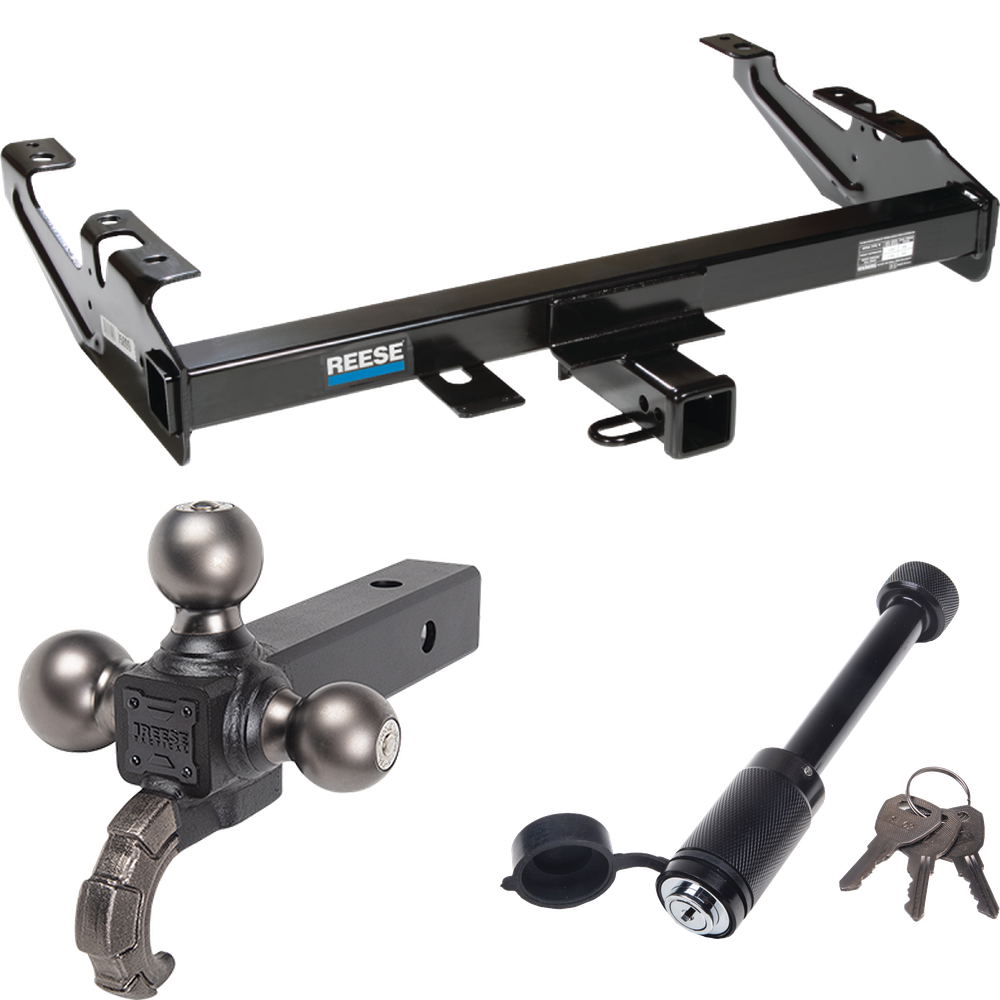 Fits 1988-1999 Chevrolet K2500 Trailer Hitch Tow PKG + Triple Ball Tactical Ball Mount 1-7/8" & 2" & 2-5/16" Balls w/ Tow Hook + Tactical Dogbone Lock (For Regular & Extended Cabs Models) By Reese Towpower