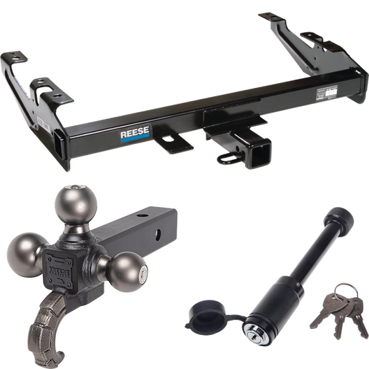 Fits 1988-1999 Chevrolet C1500 Trailer Hitch Tow PKG + Triple Ball Tactical Ball Mount 1-7/8" & 2" & 2-5/16" Balls w/ Tow Hook + Tactical Dogbone Lock By Reese Towpower