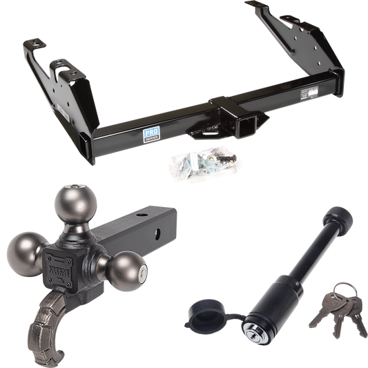 Fits 1988-2000 Chevrolet C3500 Trailer Hitch Tow PKG + Triple Ball Tactical Ball Mount 1-7/8" & 2" & 2-5/16" Balls w/ Tow Hook + Tactical Dogbone Lock (For Regular & Extended Cabs Models) By Reese Towpower