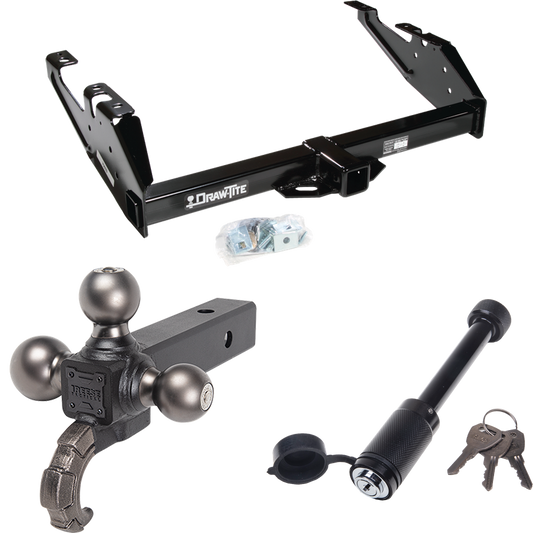 Fits 1992-2000 Chevrolet C3500 Trailer Hitch Tow PKG + Triple Ball Tactical Ball Mount 1-7/8" & 2" & 2-5/16" Balls w/ Tow Hook + Tactical Dogbone Lock (For Crew Cab Models) By Draw-Tite