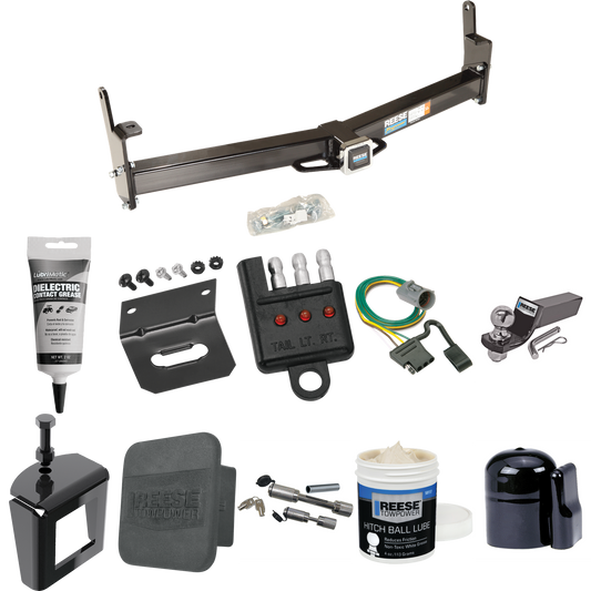 Fits 1995-2001 Ford Explorer Trailer Hitch Tow PKG w/ 4-Flat Wiring + Starter Kit Ball Mount w/ 2" Drop & 2" Ball + 1-7/8" Ball + Wiring Bracket + Dual Hitch & Coupler Locks + Hitch Cover + Wiring Tester + Ball Lube + Electric Grease + Ball Wrench +