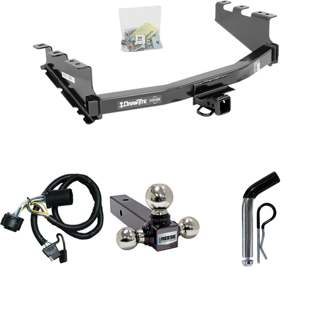 Fits 2014-2018 Chevrolet Silverado 1500 Trailer Hitch Tow PKG w/ 4-Flat Wiring + Triple Ball Ball Mount 1-7/8" & 2" & 2-5/16" Trailer Balls + Pin/Clip By Draw-Tite