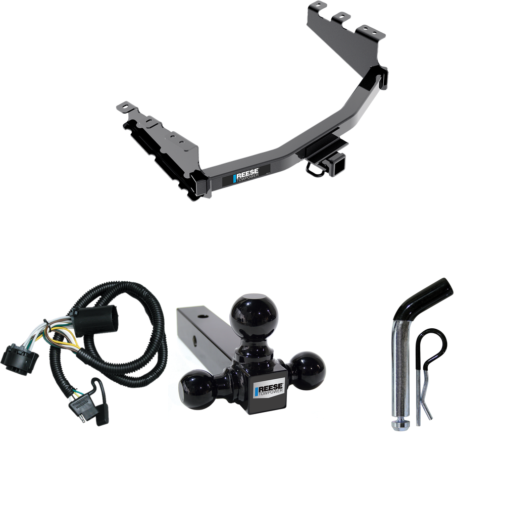 Fits 2019-2019 Chevrolet Silverado 1500 LD (Old Body) Trailer Hitch Tow PKG w/ 4-Flat Wiring + Triple Ball Ball Mount 1-7/8" & 2" & 2-5/16" Trailer Balls + Pin/Clip By Reese Towpower