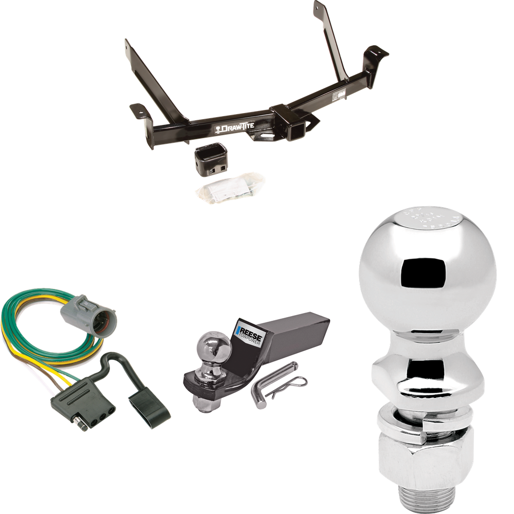 Fits 1995-2001 Ford Explorer Trailer Hitch Tow PKG w/ 4-Flat Wiring + Starter Kit Ball Mount w/ 2" Drop & 2" Ball + 2-5/16" Ball (For w/Factory Tow Package Models) By Draw-Tite