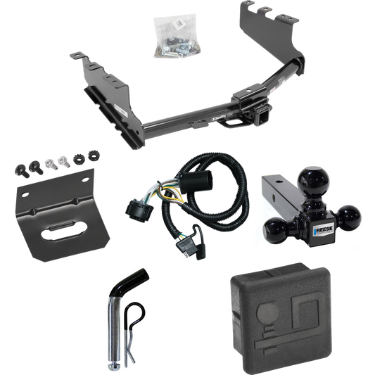 Fits 2019-2019 Chevrolet Silverado 1500 LD (Old Body) Trailer Hitch Tow PKG w/ 4-Flat Wiring + Triple Ball Ball Mount 1-7/8" & 2" & 2-5/16" Trailer Balls + Pin/Clip + Wiring Bracket + Hitch Cover By Draw-Tite