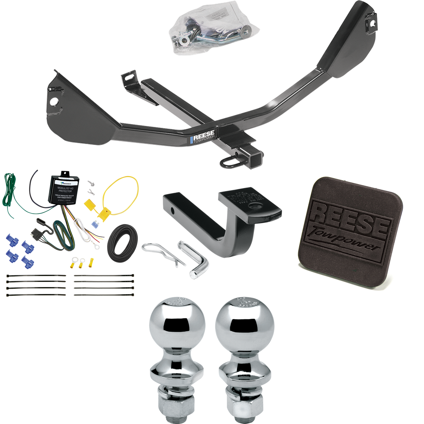 Fits 2010-2015 Chevrolet Camaro Trailer Hitch Tow PKG w/ 4-Flat Wiring Harness + Draw-Bar + 1-7/8" + 2" Ball + Hitch Cover (Excludes: Convertible & w/Dealer Installed Ground Effects Models) By Reese Towpower