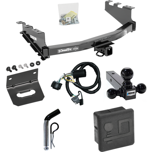 Se adapta al paquete de enganche de remolque GMC Sierra 1500 2014-2018 con 4 cables planos + soporte de bola triple de 1-7/8" y 2" y 2-5/16" + pasador/clip + soporte de cableado + cubierta de enganche Por Draw-Tite