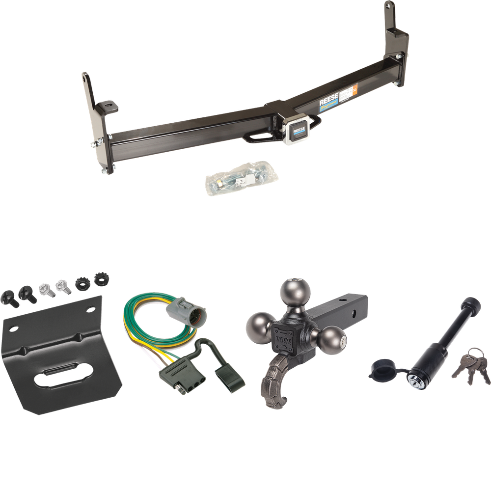 Fits 1995-2001 Ford Explorer Trailer Hitch Tow PKG w/ 4-Flat Wiring + Triple Ball Tactical Ball Mount 1-7/8" & 2" & 2-5/16" Balls w/ Tow Hook + Tactical Dogbone Lock + Wiring Bracket (For w/Factory Tow Package Models) By Reese Towpower